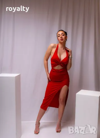 Червена стилна дамска рокля , снимка 3 - Рокли - 50047785
