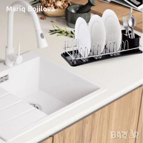 Сушилник за съдове Rosberg R53000M, 1 ниво, хром/черна табла, 41.5х17.5х9.5 см, снимка 2 - Други стоки за дома - 50320612