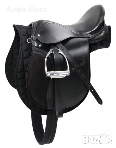Седло за езда, естествена кожа, черно 32285