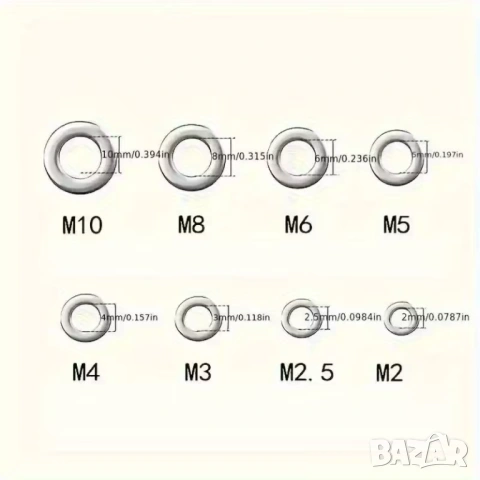 180 бр. комплект неръждаеми шайби, полирана повърхност, размери M2-M10, снимка 7 - Друга електроника - 53099558