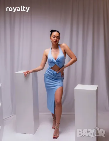 Синя елегантна дамска рокля 