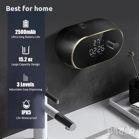 Автоматичен дозатор за сапун  с часовник и термометър, снимка 3 - Други стоки за дома - 49584921