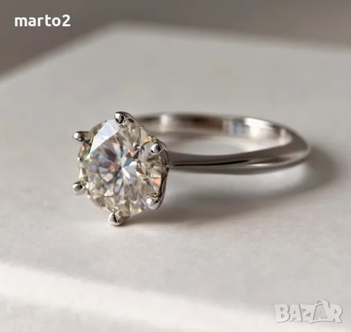 Елегантен Сребърен 925 Пръстен с 3 Каратов Мойсанит!!!, снимка 3 - Пръстени - 40518561