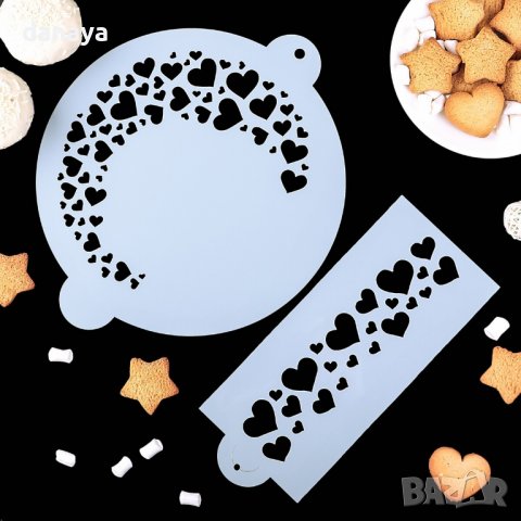 3562 Пластмасов трафарет за украса на сладкарски изделия Сърца