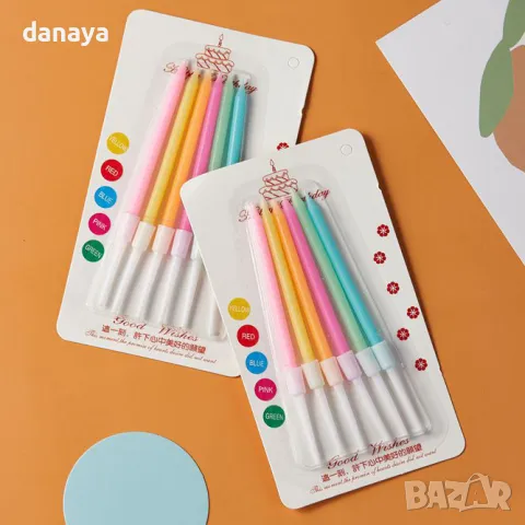 5758 Цветни свещички за рожден ден, 6 броя, 9 см