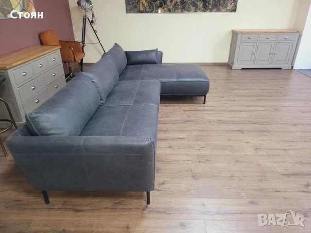 Тъмно сив ъглов кожен диван "Odelle", снимка 10 - Дивани и мека мебел - 43286094