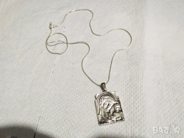 сребърен медальон, с Дева Мария  богородица Сребърен синджир с сребърна плочка сребърна икона сребро, снимка 2 - Колиета, медальони, синджири - 33098601