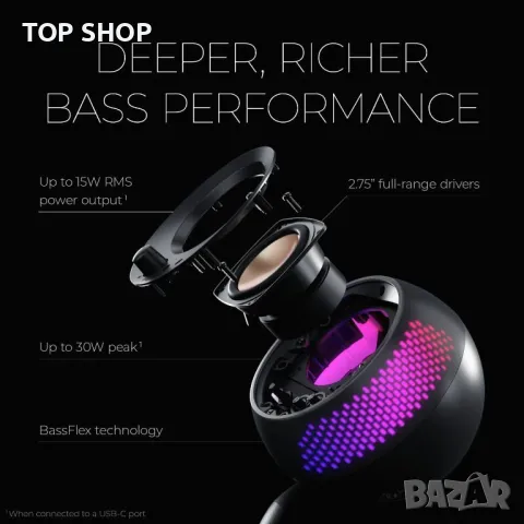 CREATIVE Pebble X Plus 2.1 USB-C високоговорители със субуфер и RGB, снимка 2 - Тонколони - 49937967