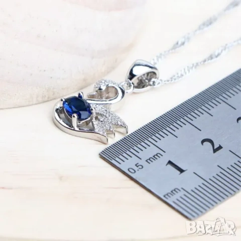 Сребърни комплекти сапфир, рубин - обици, колие и пръстен, снимка 5 - Бижутерийни комплекти - 44887986