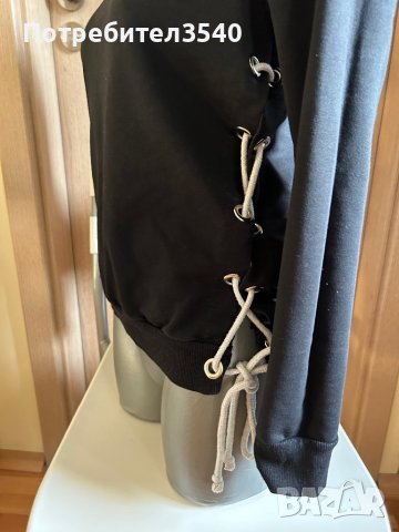 Дамска черна блуза с връзки, снимка 6 - Блузи с дълъг ръкав и пуловери - 43076179