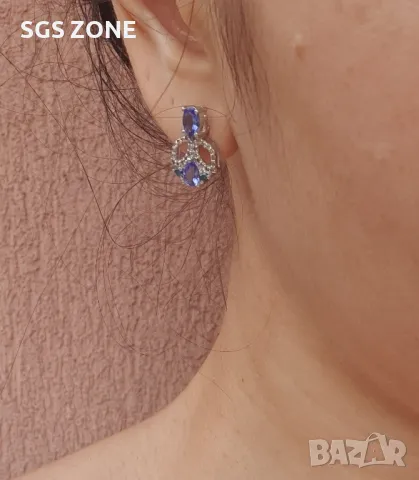 Обеци с Естествен Прозрачен Танзанит и Диаманти