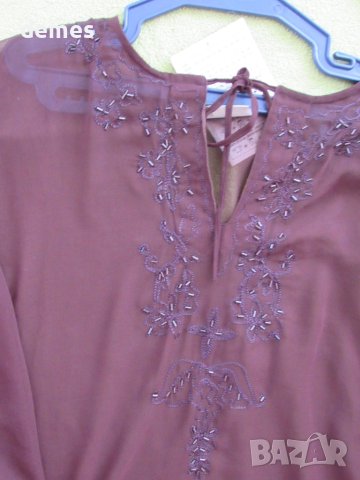 Фина дамска кафява блуза от шифон, нова, размер ХL, снимка 2 - Блузи с дълъг ръкав и пуловери - 40613230