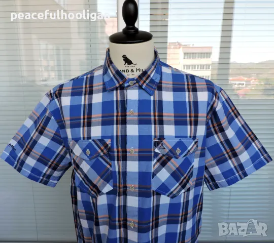 SCHÖFFEL Mens Blue Check Short Sleeve Outdoor Shirt -мъжка памучна риза за туризъм размер L, снимка 2 - Ризи - 50411026