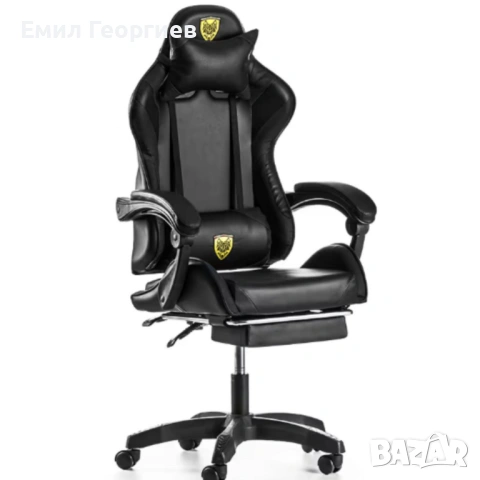 Черен геймърски стол с прибираща се поставка за крака – максимален комфорт при дълги часове игра, снимка 7 - Столове за офис - 53237203