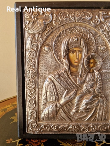 Чудесна антикварна сребърна икона със сертификат и маркировка , снимка 5 - Икони - 51686618