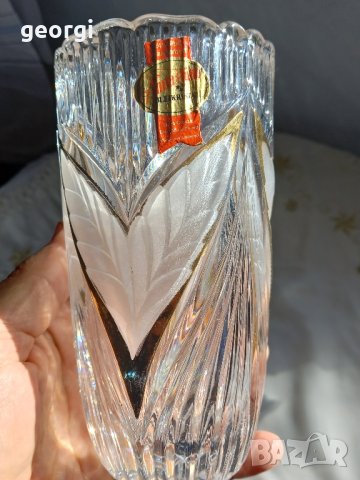 немска ваза от оловен кристал с позлата Anna Hutte , снимка 7 - Вази - 42958074