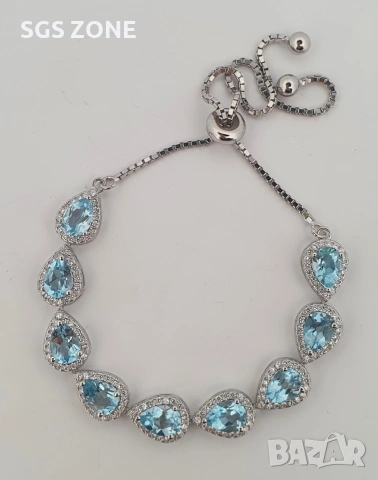 Сребърна гривна с естествен топаз или перидот от Тайланд, снимка 5 - Гривни - 53454306