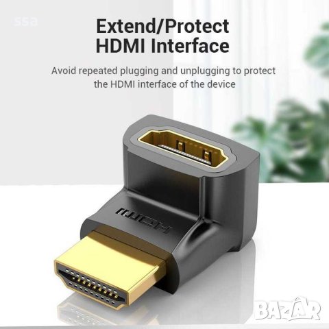 Адаптер HDMI прав ъгъл 270 градуса M/F - Vention-AINB0, снимка 5 - Кабели и адаптери - 43022093