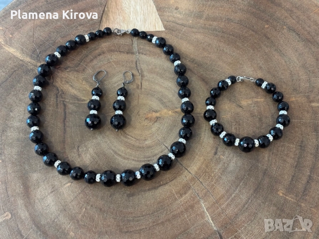 Оникс + сребро 925 | Колие, гривна, обеци, снимка 9 - Бижутерийни комплекти - 52874569