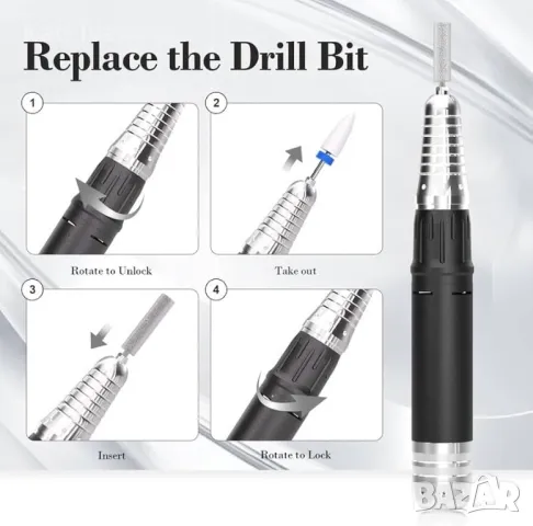 Професионална електрическа пила за нокти Retilio, преносима машина за нокти 35000 оборота, снимка 6 - Продукти за маникюр - 48025305