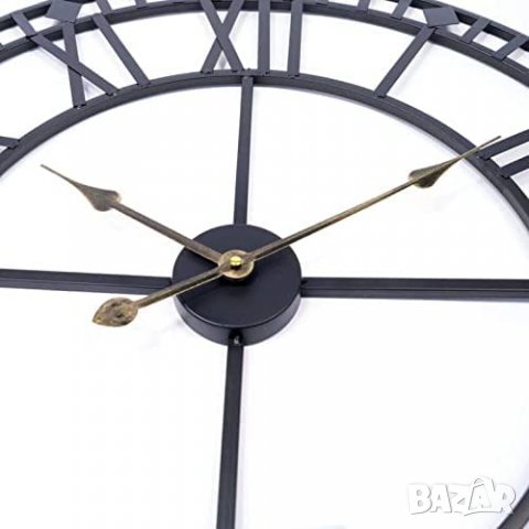 Голям ретро стенен часовник черни индустриални метални стенни часовници без тиктакащ шум тихи ретро, снимка 2 - Стенни часовници - 39970462
