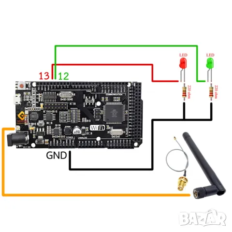 Arduino Mega WiFi R3 ATmega2560 ESP8266 / 2 IN 1 USB-TTL CH340G 32Mb Memory, снимка 7 - Друга електроника - 47360075