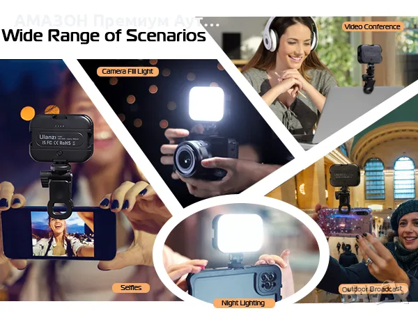 Ulanzi VL100X Двуцветна LED светлина за фото/видео/димиране 2500-6500К/2000mAh батерия , снимка 9 - Светкавици, студийно осветление - 48119302