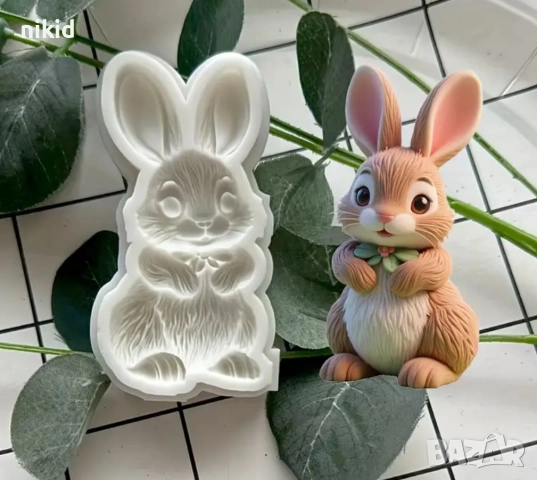 Заек Зайче вирнати уши изпрвено силиконов молд форма фондан шоколад декор