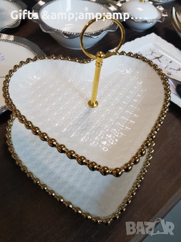 Порцеланов ордьовър на две нива във форма на Сърце, снимка 2 - Аксесоари за кухня - 35104723