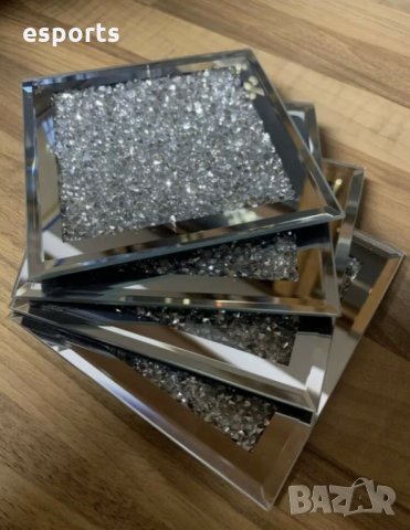 Луксозни огледални подложки за сервиране комплект от 4 сет стъкло  coaster coasters, снимка 4 - Прибори за хранене, готвене и сервиране - 32927090