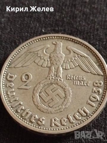 Сребърна монета 2 райхсмарки 1938г. Нацистка Германия Трети Райх с СХВАСТИКА за КОЛЕКЦИЯ 42069, снимка 6 - Нумизматика и бонистика - 43798736
