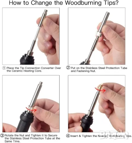 Пирограф Preciva 60W, 45 части, калъф, накрайници, аксесоари + поялник, снимка 5 - Поялници и запояване - 50381254