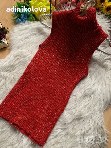 Червено лъскаво поло, снимка 2 - Блузи с дълъг ръкав и пуловери - 39460031