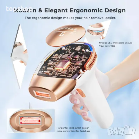 3 в 1 HR/SC/RA IPL устройство за обезкосмяване, 9 енергийни нива, 21J лазерен епилатор, снимка 2 - Епилатори - 50355204
