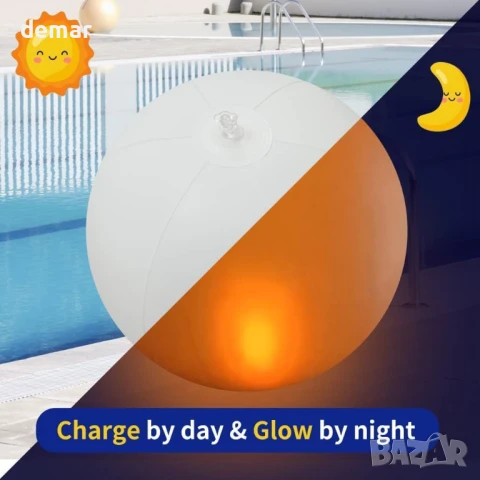 Hawofly 2 броя плаващи LED светлини за басейн, соларни надуваеми топки, 16 цвята, дистанционно, снимка 5 - Соларни лампи - 50925438