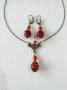Разкошен комплект бижута с рубинено-червени кракъл мъниста и богати орнаменти в цвят бронз, снимка 3