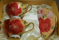 Костен порцелан комплект чай или кафе с червени цветя, снимка 5