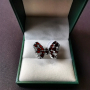 Елегантен сребърен 925 пръстен "Пеперуда" с родиево покритие и Натурални Гранати и Циркони!, снимка 5