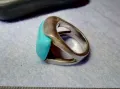 СКЪПОЦЕНЕН СРЕБЪРЕН ПРЪСТЕН СРЕБРО 925 с ГОЛЯМ ШЛИФОВАН ТЮРКОАЗ ВИНТИДЖ АРТ МОДЕЛ 48577, снимка 3