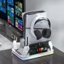 Стойка и охладителна станция с RGB LED, станция за зареждане, PS5 / PS5 Slim, бяла, снимка 4