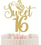  Sweet 16 години пеперуда розов злато брокатен картонен топер украса декор за торта рожден ден парти, снимка 2