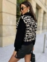 Дамско яке с плетен ръкав леопардов принт в БЕЖОВО И ЧЕРНО, снимка 3