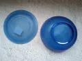 Ретро, чисто нови купа и чиния за сервиране от кобалтово стъкло, снимка 2