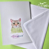 Картичка "Коте с шал" с надпис, снимка 3 - Коледни подаръци - 27283364