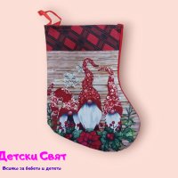 Коледен чорап 25 см, снимка 3 - Декорация за дома - 43336940
