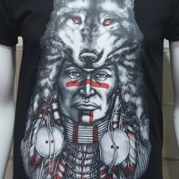 Нова мъжка тениска с трансферен печат Вълк Индианец, Серия вълци, снимка 2 - Тениски - 27554737