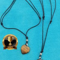 Ново колие каишка медальон с висулка любовно сърце от красив минерал тигрово око модни бижута за под, снимка 3 - Колиета, медальони, синджири - 38355347