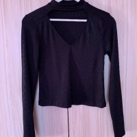 Черна рипс блуза, снимка 1 - Блузи с дълъг ръкав и пуловери - 43293629