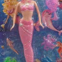 Кукла на русалка с морски животни в розов цвят , снимка 1 - Кукли - 40483635