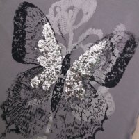 Асиметрична сива рокля/туника с пеперуда със сребристи пайети, снимка 2 - Рокли - 28506092